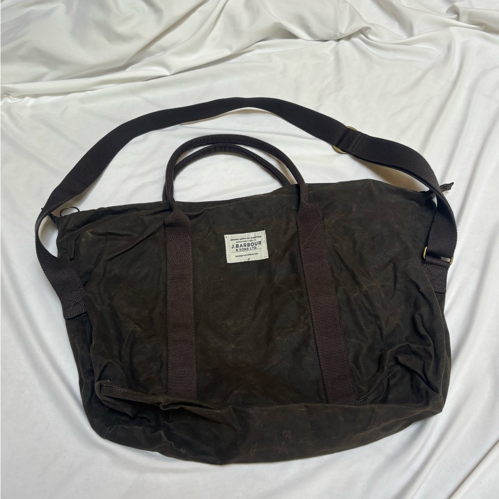 Barbour large waxed cavas tote bag brown duffel bag